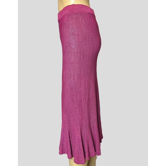 Tamara Catz Trumpet Knit Skirt Medium Burgundy High Rise Knee Length Ruffle Hem - Picture 3 of 15
